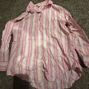 Pink and White Striped Button-Up Pajama Shirt